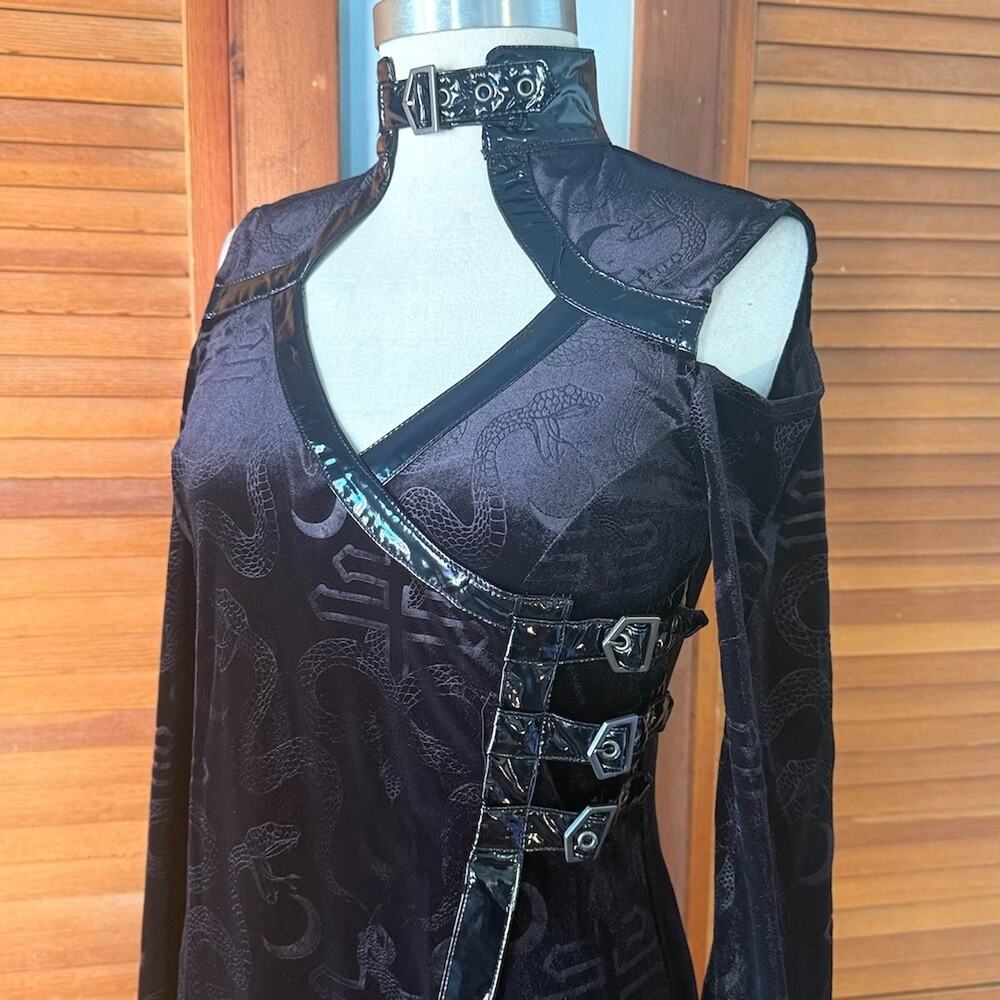 Killstar Goth Punk Witchcore Wiccan Black Snake Velvet Vinyl Trim Dress M - Picture 5 of 11